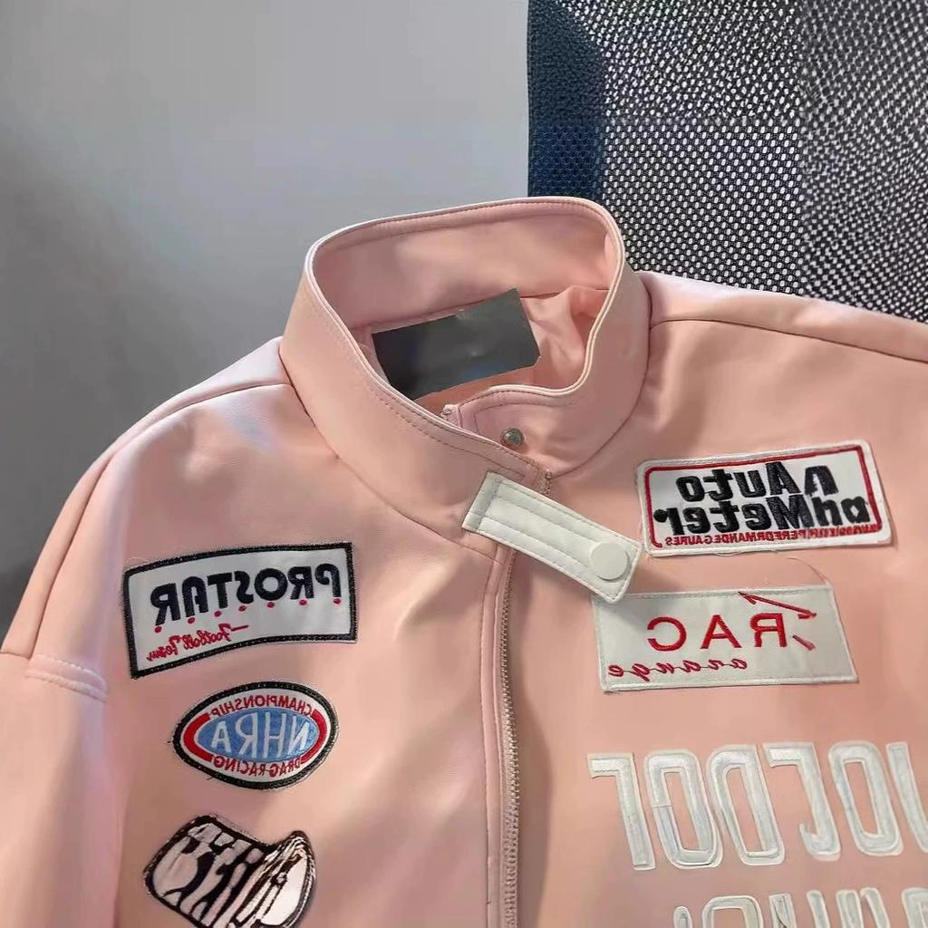 European and American Motorcycle Leather Jacket, Heavy-duty Embroidered Baseball Jacket, Men's and Women's Autumn and Winter Loose Jacket