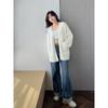 Faux Mink V-neck Lazy Wind Knitted Cardigan Lantern Sleeve Sweater Women's Fall and Winter Pocket Paragraph Jacket