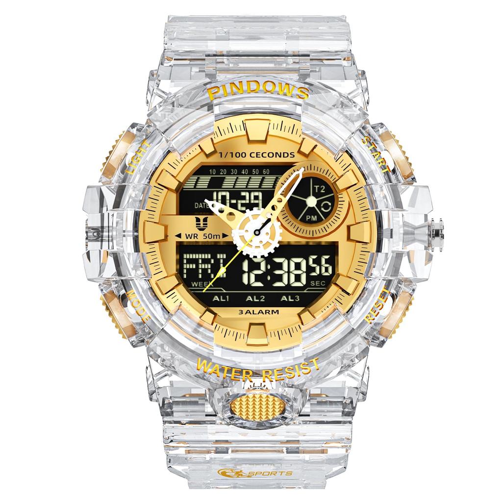 PINDOWS Military Watch Outdoor Sports Electronic Date Multifunction LED Alarm 50 Meter Water Resistant Analog Digital Display Watch Men's Watch, Men's