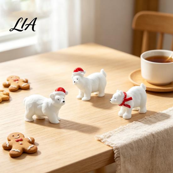 Seasonal Home Ornament Miniature Polar Bear Figurines, Durable Synthetic Resin Animal Mini Sculptures Ornaments, Decorative Accents for Fairy