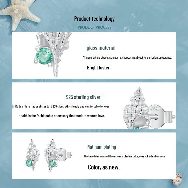 Avle Exquisite S925 Sterling Silver Conch Earrings with Platinum Finish - Versatile Marine Life Jewelry for Women.