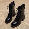 Women's Boots High Quality Casual Leather Boots Classic Lace-up Ankle Boot 6cm Thick Heel Platform Boots for Women Botas Mujer
