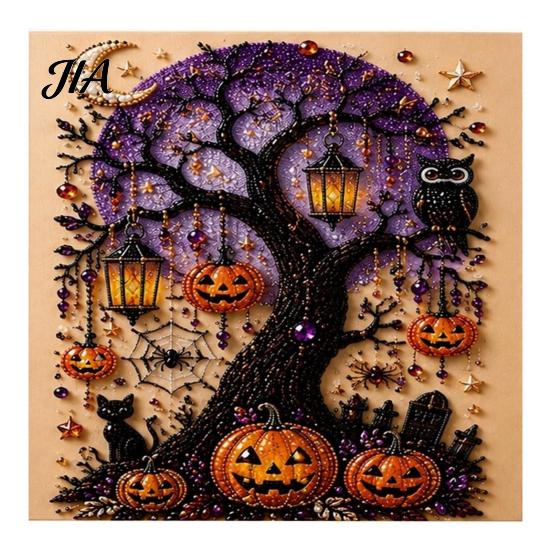 Halloween Faux Pearl Art Kits for Adults Kit, Witch Ghost Painting DIY Seasonal Projects Families Spooky Pumpkin Diamond Craft Set Adults, Handmade