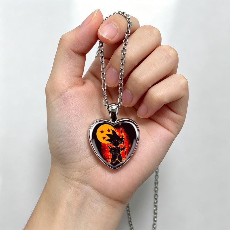 1Pc Dragon Ball Z Goku Time Gem Necklace, Anime Character Heart Pendant Fan Collection
