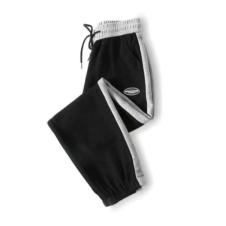 Женские спортивные штаны, весенне-летние свободные леггинсы со вставками, шаровары, дышащие повседневные вафельные спортивные штаны