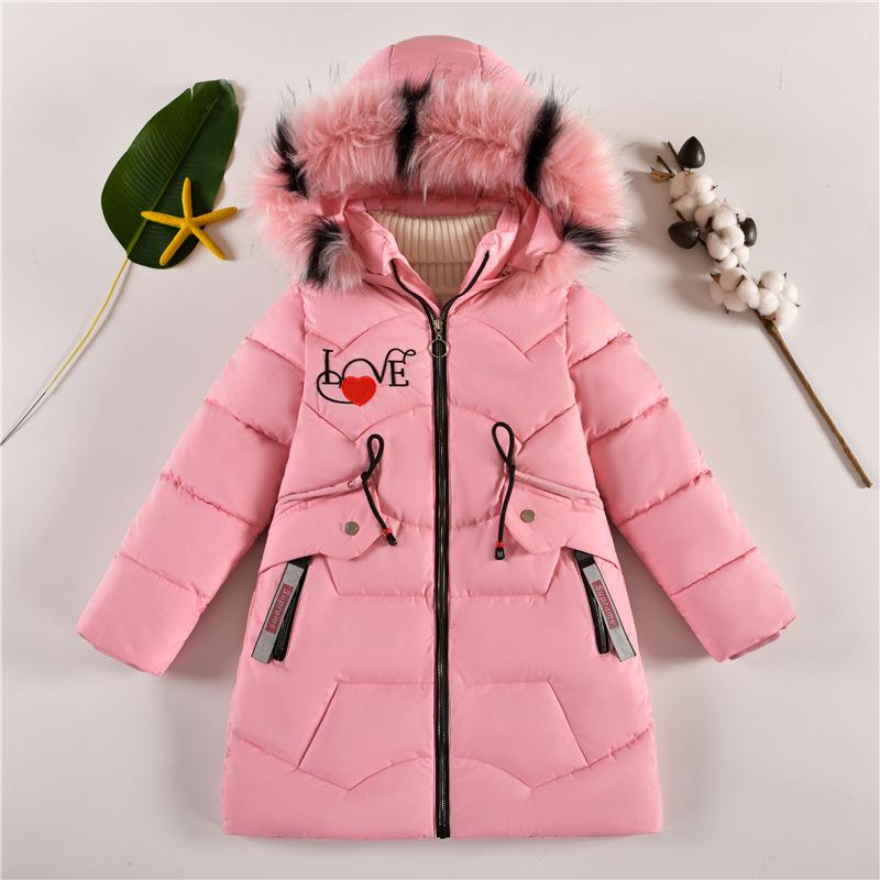 Girls Winter Clothing Children Medium and Long Down Jackets Fashion Hooded Cotton Padding Coats for Girl