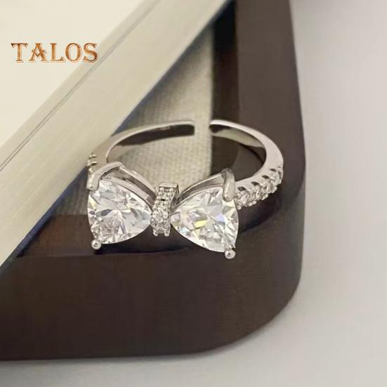 Кольцо-бантик с кубическим цирконием, регулируемое, со стразами, с бантом, открытое, обручальное, ювелирное изделие для женщин