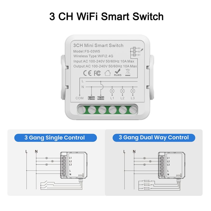 AEE4-Tuya Умный Wi-Fi выключатель Умный дом DIY Автоматический выключатель Поддерживает 2-стороннее управление Голосовое управление, Для Alexa Google Alice