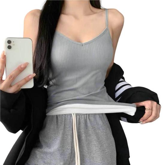 Women Sleeveless Thermal Tank Top Spaghetti Strap Fleece Lined Underwear Top Warm Camisole Base Layer