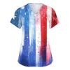 Women's Short Sleeve Independence Day Printed V-Neck Pocket Workwear Top