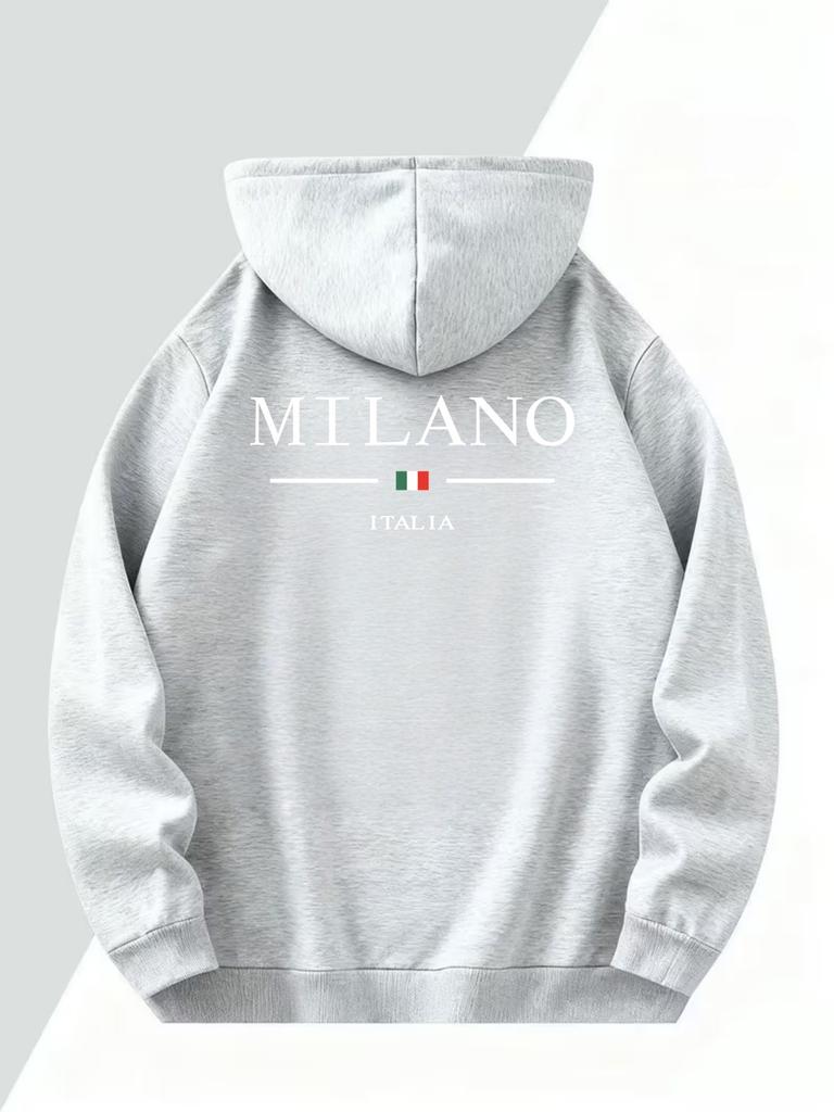 Trendy and Fashionable Unisex Milan Italy Pattern Hooded Sweatshirt, a Versatile Top for Daily Casual Wear