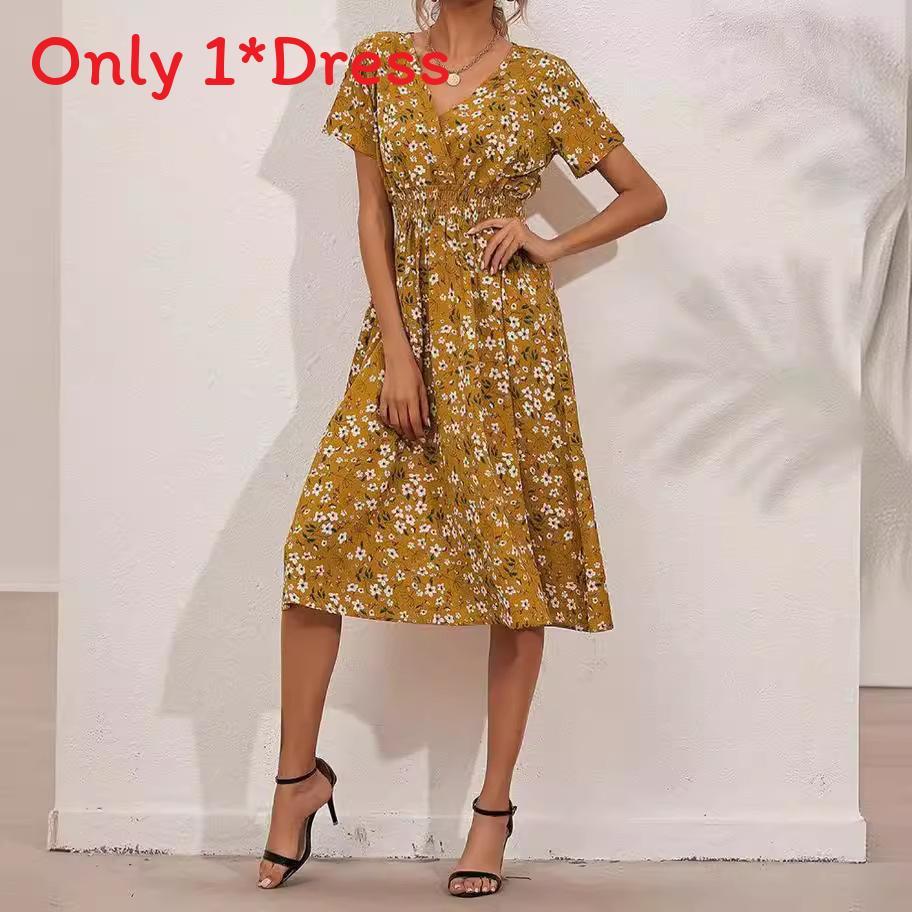 Polyester Floral Print A Line Dress With V Neck For Summer Casual Women