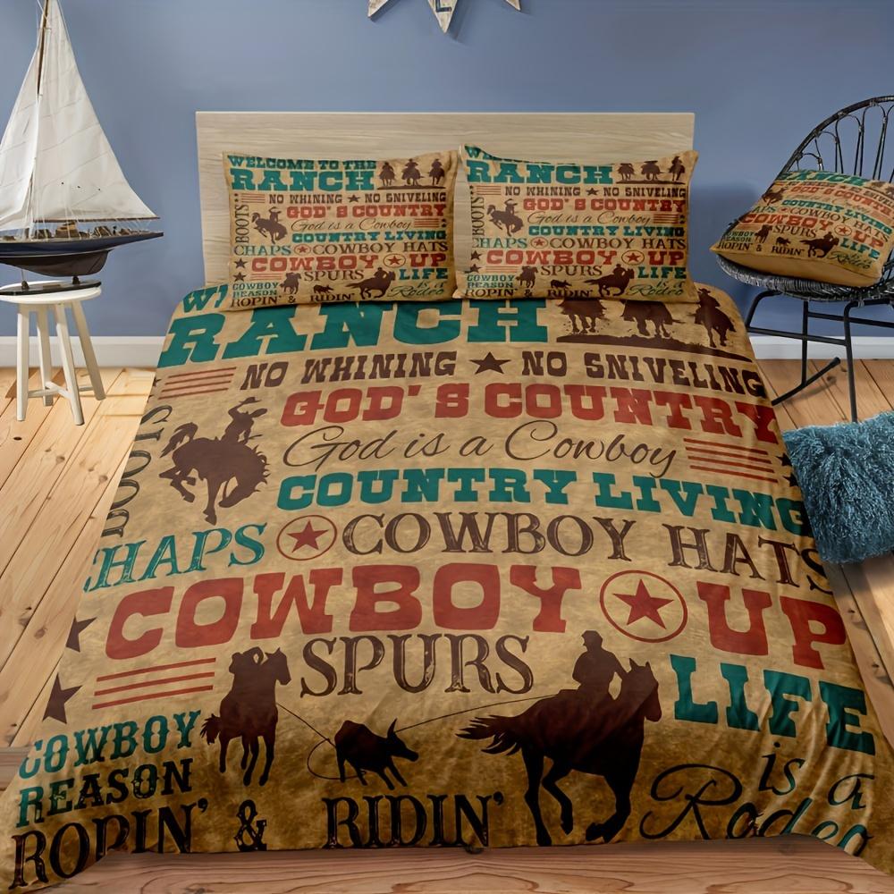 [Western Cowboy Duvet Cover] 3Pcs Western Cowboy Knight Duvet Cover Set - Fill-Free, Zippered, Machine Washable Polyester