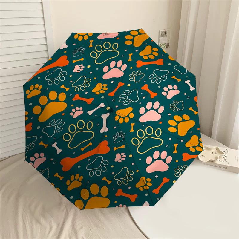 1PC Paw Prints Bone Automatic Open/Close Umbrella with Windproof, 8-Rib Sturdy Canopy, Durable Ribs, Fashionable Design,1257a