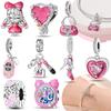 Оригинальные Шармы Милый Розовый Девочки Сердце Пентакль Сумка Будильник Бусины Подходят Медный Браслет Женщины Сделай Сам Красивый Подарок Аксессуар