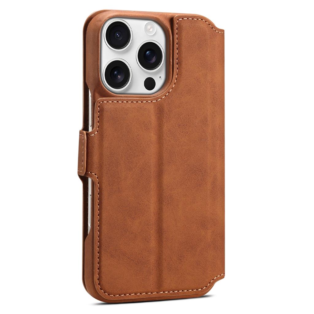 DENIOR B07 For iPhone 16 Pro Case Leather+PC Magnetic Detachable Wallet Phone Cover