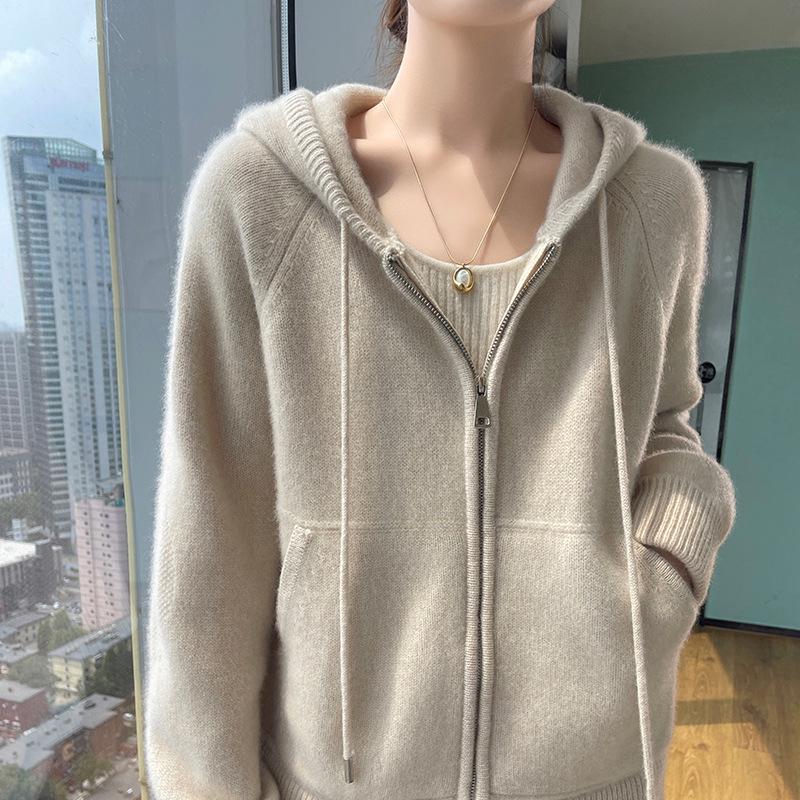 Women's Korean Solid Color Wool Hooded Sweatshirt - Loose, Soft, Casual Outerwear