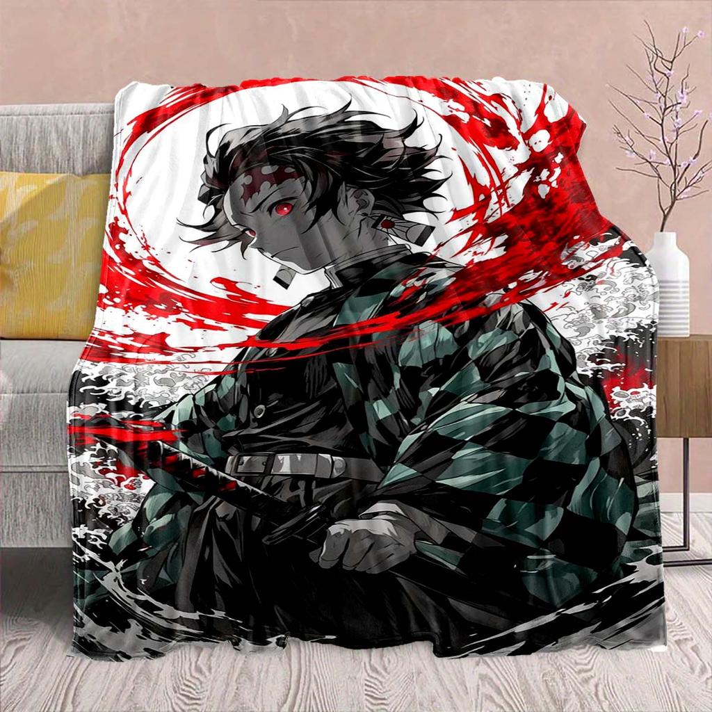 Demon Slayer Anime Flannel Blanket - Soft Warm Perfect for Sofa, Bedding Camping Travel Office Home Decor -QJY
