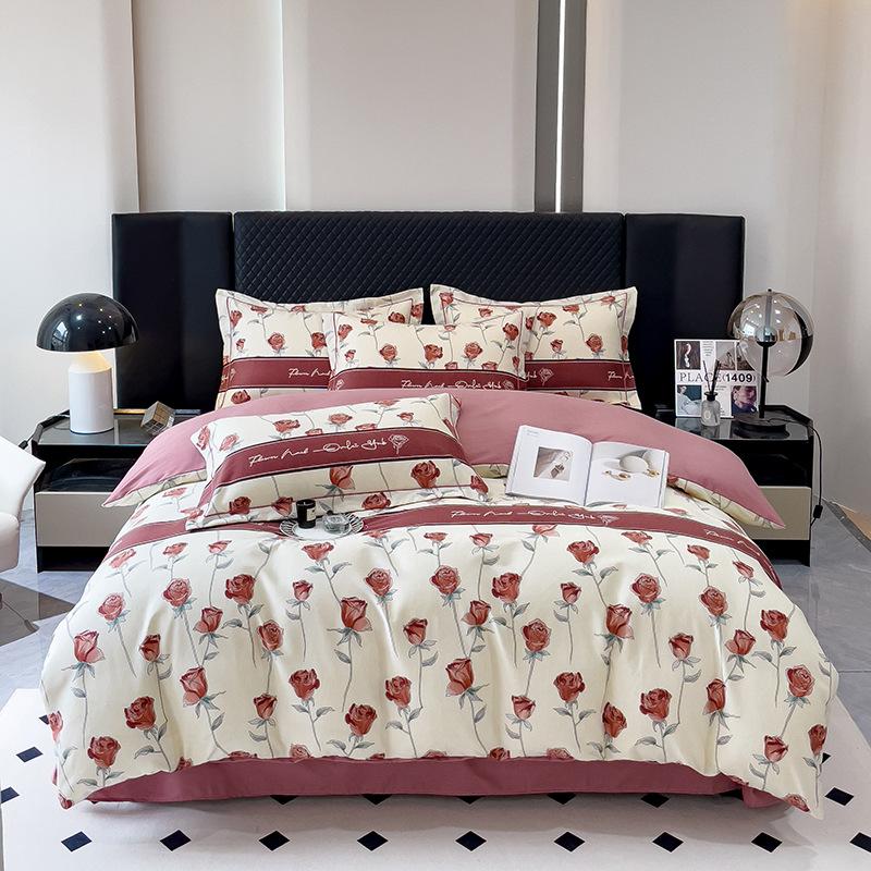 Утолщенный хлопок с начесом, четырехсекционный пододеяльник с цветочным принтом, хлопковое постельное белье с пасторальным принтом, пододеяльник