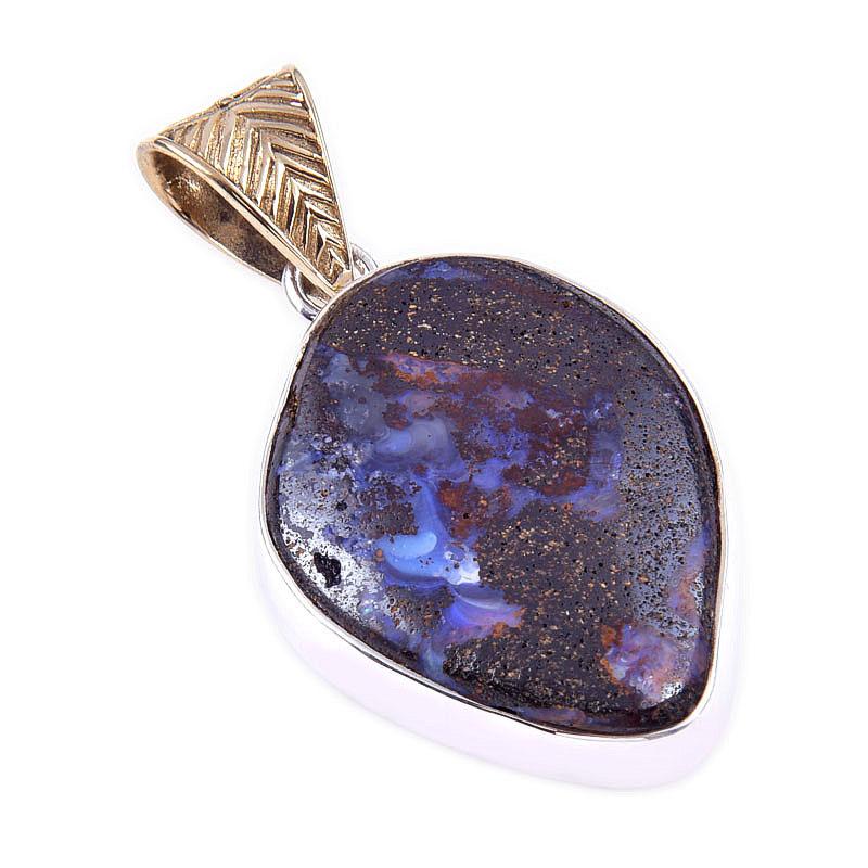 Подвеска из натурального камня Боулдер Опал из стерлингового серебра 925 пробы 1,75 дюйма T8s18