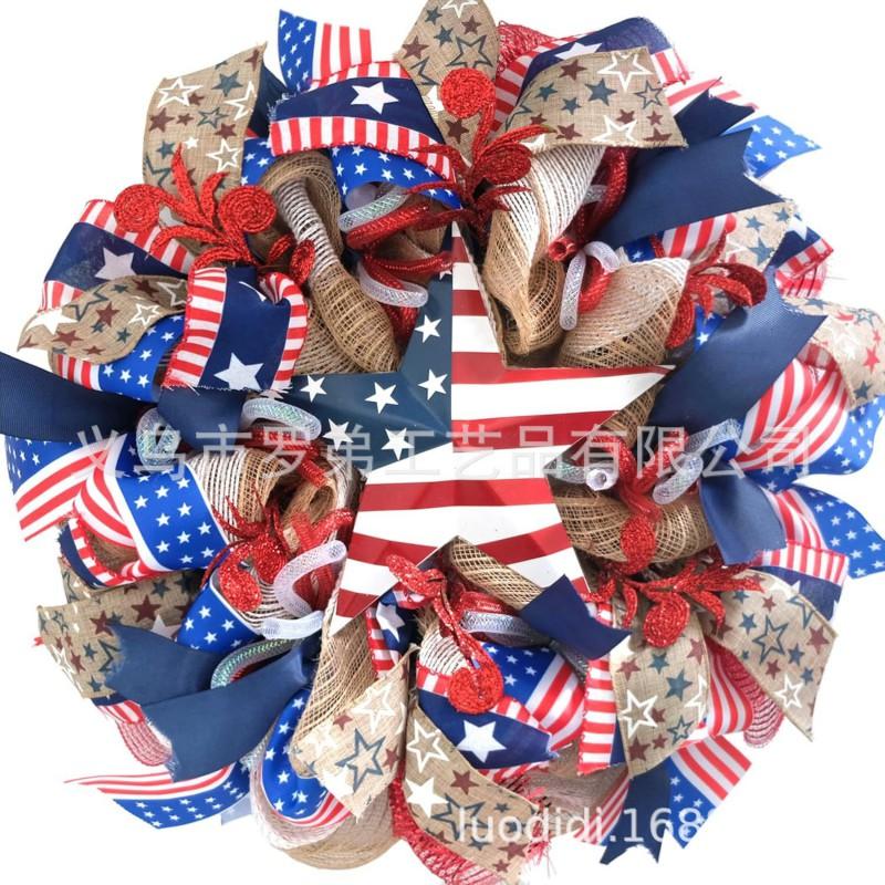4th Of July Wreath Door Hanging Decoration With USA Flag Patriotic Party Home Outdoor Festive Display