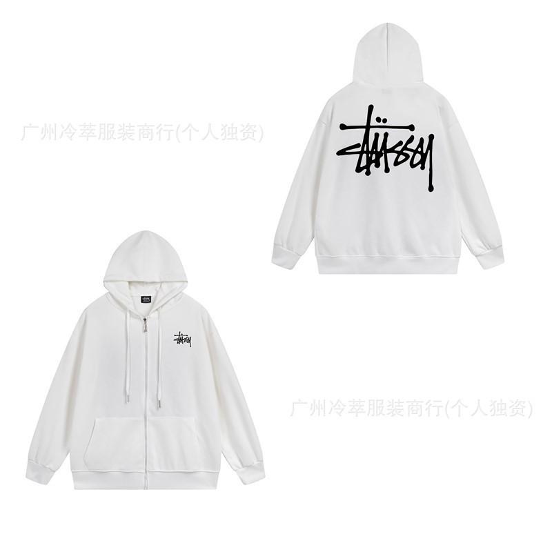 Unisex Hooded Zip-Up Fleece-Lined Sweatshirt With Letter Print Loose Fit Cotton Long Sleeve Men Women