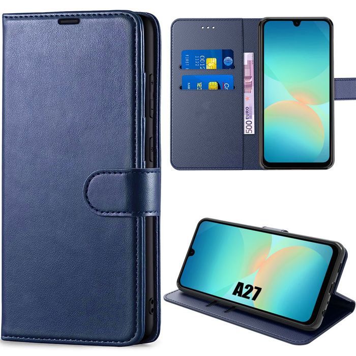 Coque pour Samsung Galaxy A27 5G, Protection Rabat Anti-Rayures Antichoc Synthécuir Bleu Marine