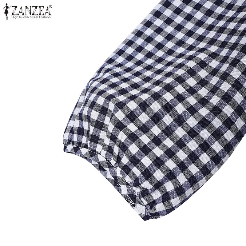 ZANZEA Женская блузка в стиле ретро с клетчатым принтом и рукавом 3/4