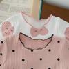2024 Baby Girl Long Sleeve Love Dot Two-Piece Set with Ruffled Edges