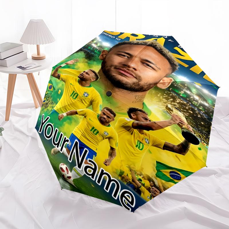 Personalized Name Brazilian football player Print Umbrella, UV Shielding. It Has Eight Sturdy Ribs for Outdoor Use And Perfect As a Holiday Gift