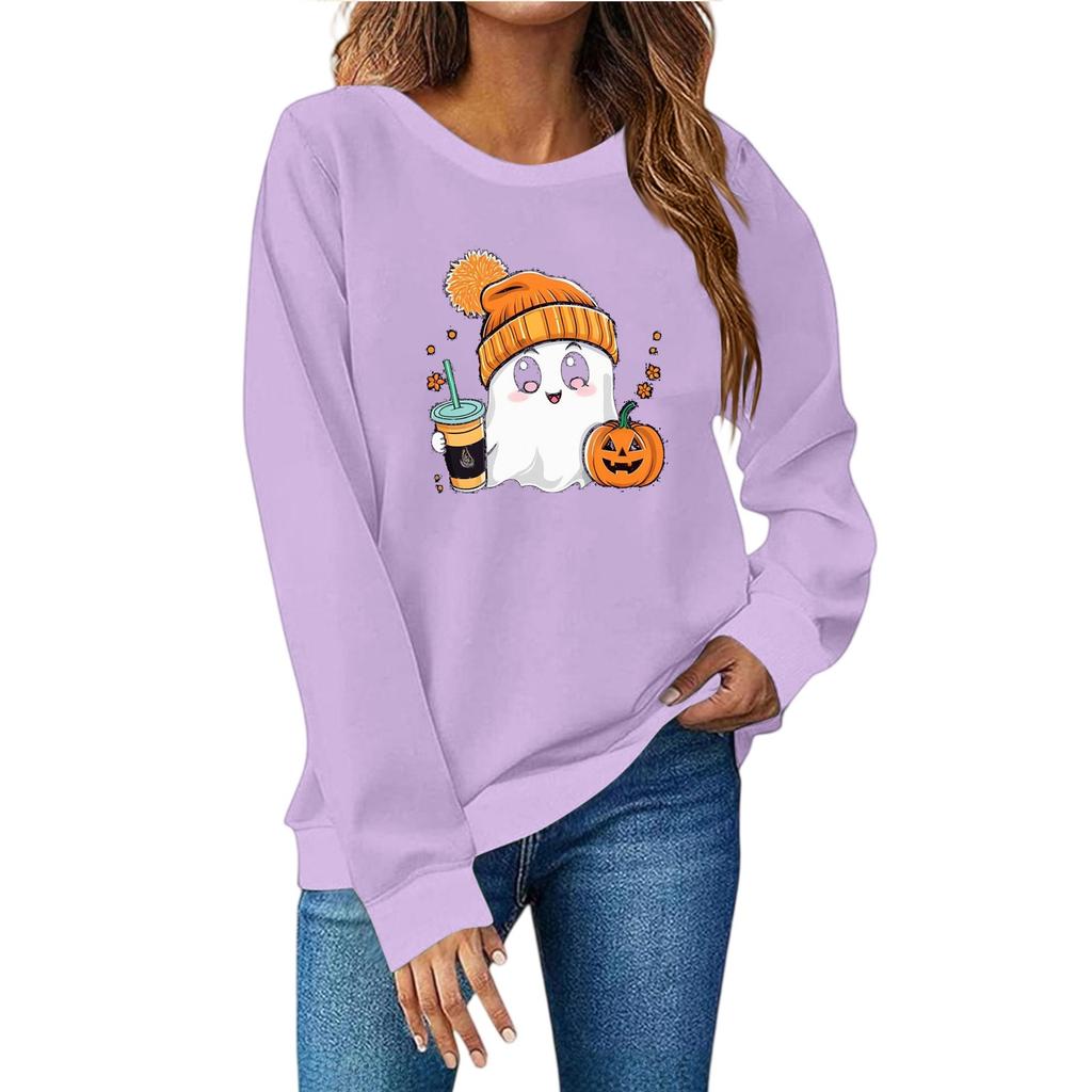 Женская мода повседневный принт повседневный длинный рукав круглый вырез толстовка топ