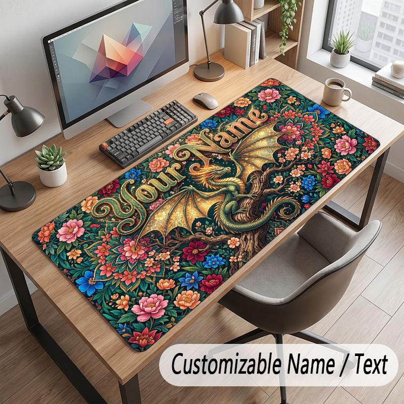 Dragon Theme Customized Mouse Pad Personalized Print Name Text Desk Mat For Home Office Table Decor