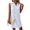 Spring Summer Women's Sleeveless V-neck Button Striped Shirt Dress, Casual Fashion for European American Crossborder