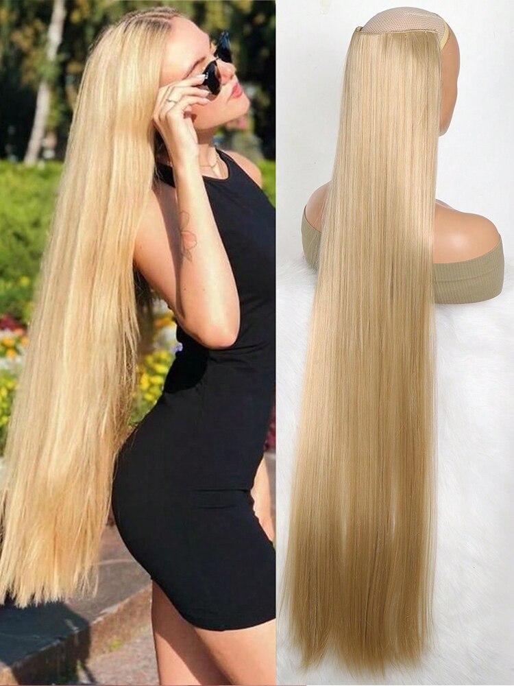 Aosiwig Синтетические супер длинные прямые волосы 100 см на 5 клипсах для наращивания натуральных волос, черные, блондовые, искусственные накладные волосы для женщин