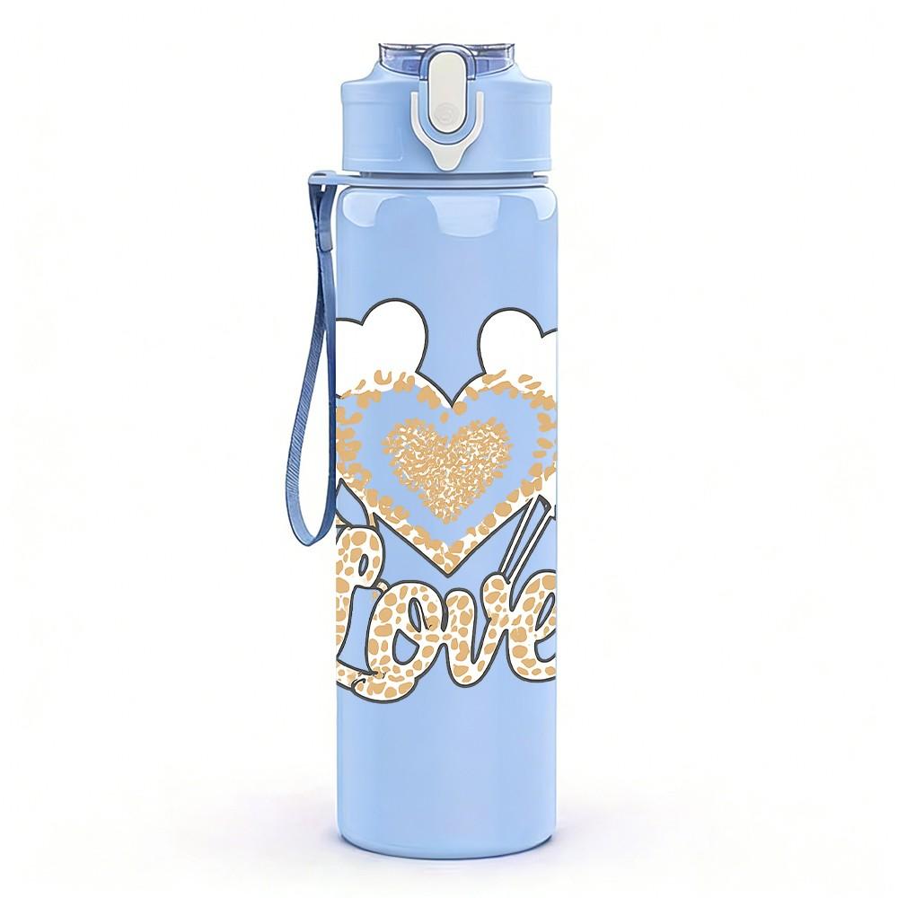 1PC Faith Heart Flower Layered Art Print 750ml Color Plastic Sports Water Bottle Leakproof Flip Straw Lid Suitable for Sports Office Home Use