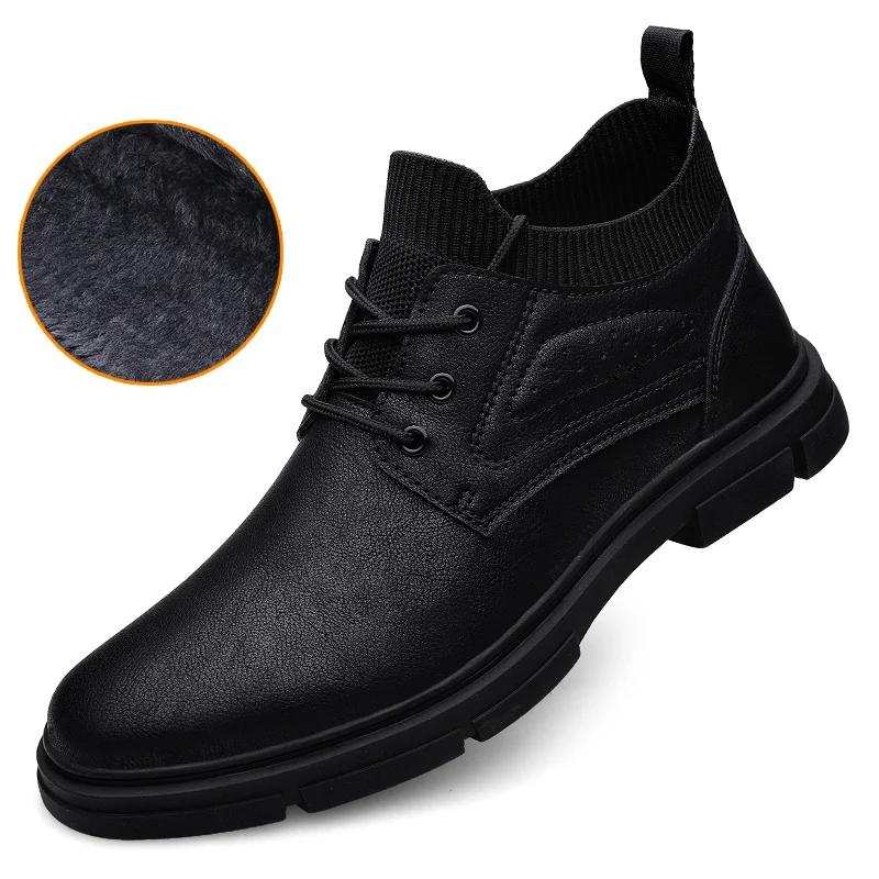 New Winter Boots Men Genuine Leather Shoes Warm Winter Mens Ankle Boots Brand Male Footwear British Style Motorcycle Ankle Boots