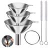 5PCS Stainless Steel Funnels Set Food Grade Metal Funnels With Cleaning Brush For Filling Bottles Kitchen Oil Liquid Filter Tool