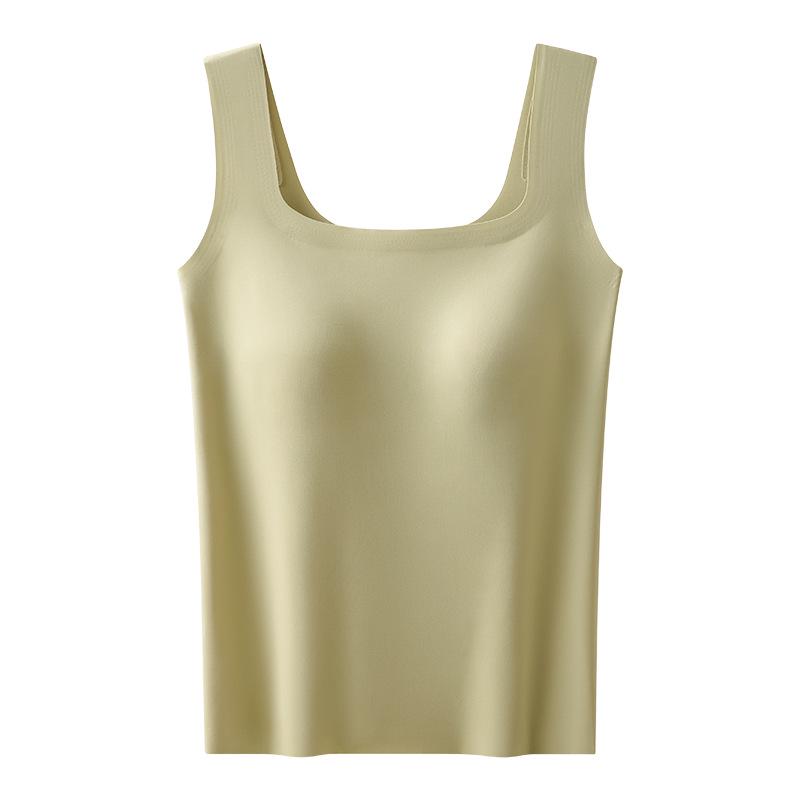 Женская бесшовная майка из шелка Ice Silk с нагрудными вкладышами и квадратным воротником — без бюстгальтера, красивый дизайн спины