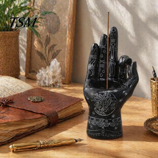 Spooky Halloween Table Decor Palmistry Hand Incense Holder, Resin Statue, Decorative Gothic Home Ornament Stick Ancient Mystical Palm Sculpture