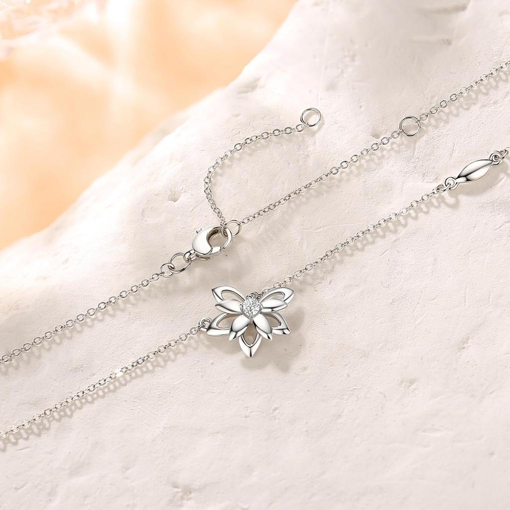 Necklace Diamond Platinum Lab Grown Diamond Lotus Pendant Lotus Flower Day Christmas Birthday Anniversary Present Gift Wrapping Included [FANCIME]