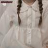 Платье Kawaii Sweet Lolita, белые платья с длинными рукавами, весна-осень, оборки, воротник Питера Пэна, свободное платье на пуговицах в консервативном стиле