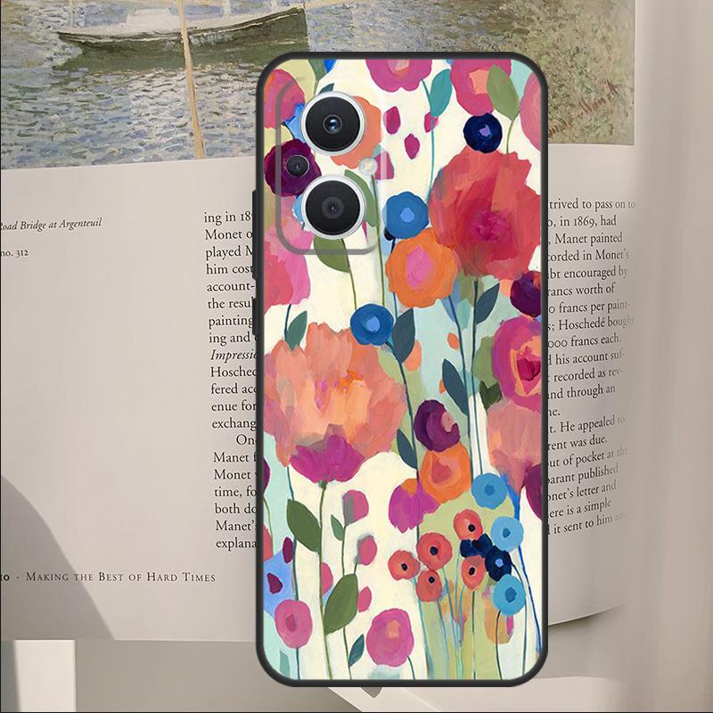 Colourful Flower Painting Art Cover For OPPO Reno 12F 11F 13F 14F 10 11 12 13 14 Pro 8 Lite OPPO Find X9 X6 X5 X8 Pro Case