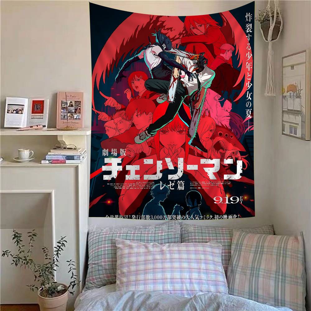 Anime CChainsaw Man Tapestry Art Printing Japanese Wall Tapestry Anime Wall Hanging Home Decor