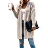 European Women's Cable Knit V-Neck Cardigan - Solid Color, Loose Fit, Long Knitwear.