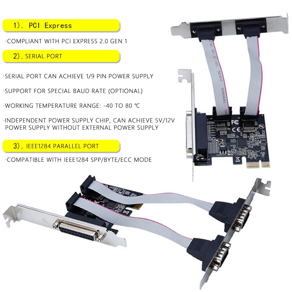 TXB076 ASIX/AX99100 Chip Pcie 1 Parallel to 2 Serial COM Port RS232 to 9-pin Expansion Card