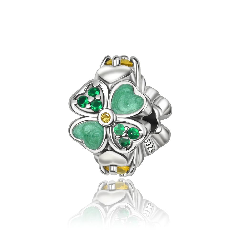 Новые Оригинальные Медные Зеленые Шармы Серьги с Четырехлистным Клевером Бусины Подвески Подходят для Браслета Ожерелья DIY Ювелирное Изделие Подарок