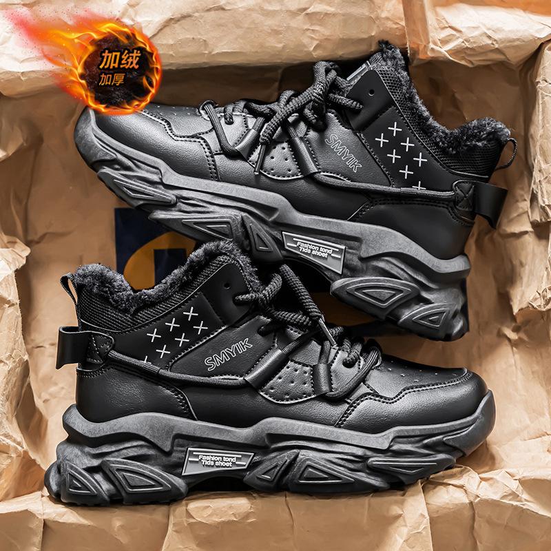 Мужские кроссовки с высоким верхом, зимние бархатные теплые хлопковые туфли, модный новый тренд, универсальные спортивные повседневные туфли на платформе, трендовые туфли для папы