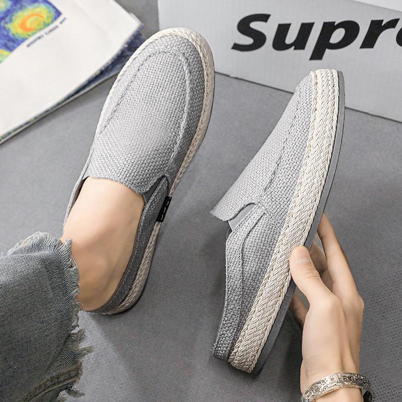 Модная мужская повседневная обувь Слипоны Легкие лоферы Полушлепанцы Мужские сандалии Дышащие парусиновые Рыбацкие льняные лоферы Лето