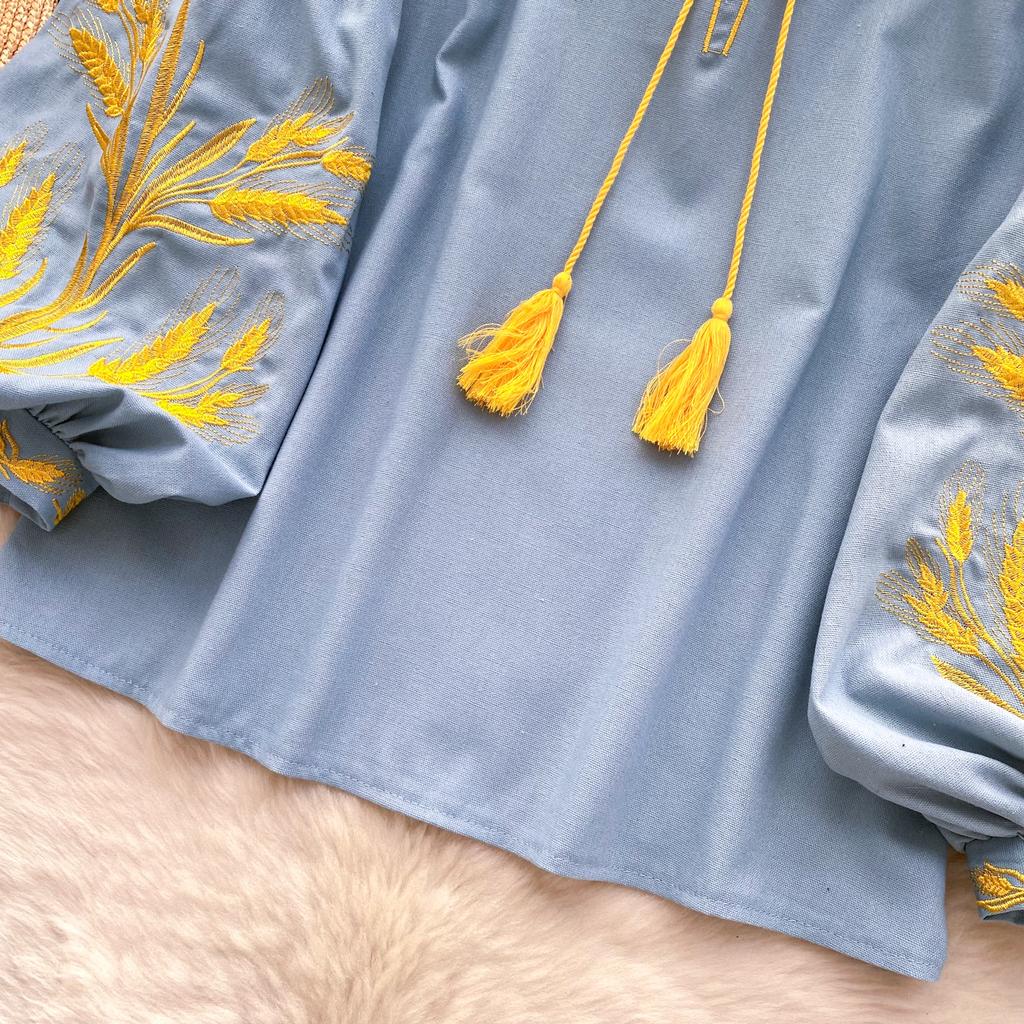 Модная блузка для женщин с рукавами-фонариками, свободные рубашки с завязками, винтажная вышивка, весенние блузки, топы