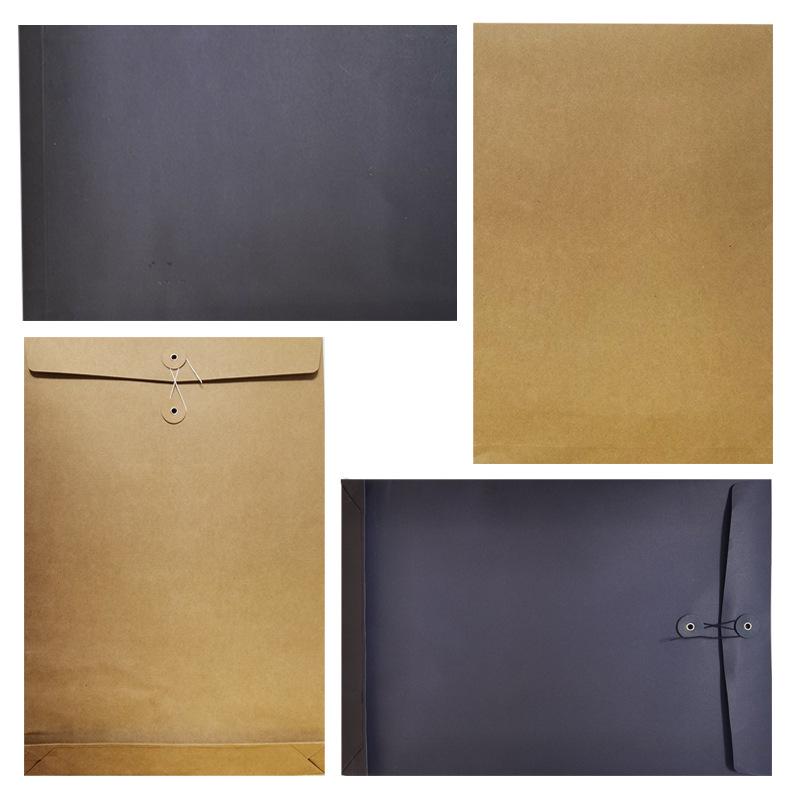 Папка-конверт A3 из черного картона крафт-бумаги с завязками для архивного хранения